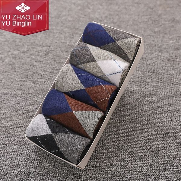 

yu zhaolin men's men's business diamond lattice breathable non-grinding cotton medium cotton socks medium socks grab approval, Pink;yellow