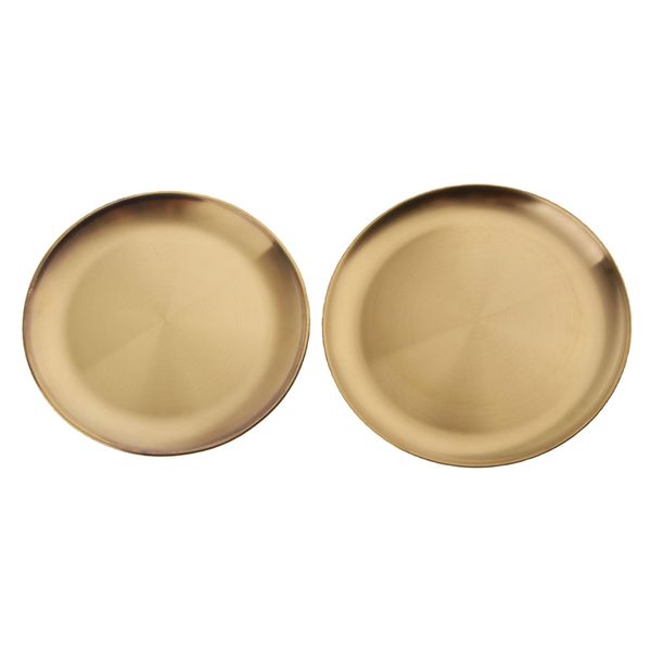 

2pcs stainless steel dinner plate round serving dishes bbq picnic tableware