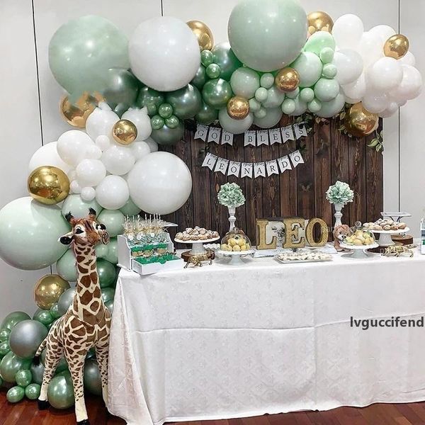 

110pcs macaron green white garland latex balloons jungle party balloon chain metallic gold balloon birthday party wedding decor t200612