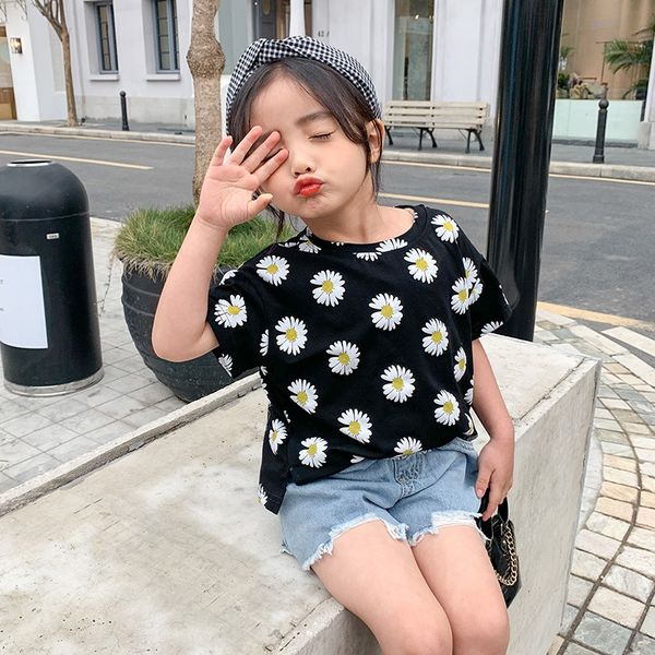 

2020 summer new girl's short-sleeved children's western style daisy t-shirt t-shirt children's online red baby girl's su, Blue