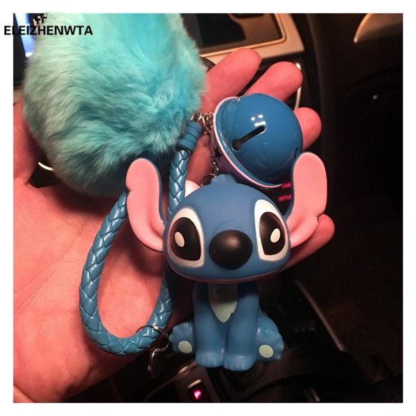 

cute cartoon series movie doll keyring fur pompoms key chain chaveiro small bell porte clef pom pom keychain gifts leather rope, Silver