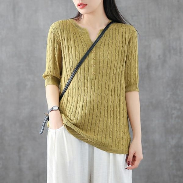 

гук v-образный вырез в середине рукавов т- трикотажные т- трикотажа женской 2020 новой свободный половину рукавов рубашка случайной рубашку, White