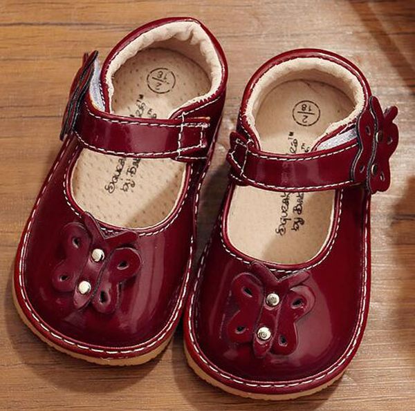 

little girls squeaky shoes squeakers 1-3 years kids handmade burgundy navy shoes spring nina zapatos fun baby butterfly shoes