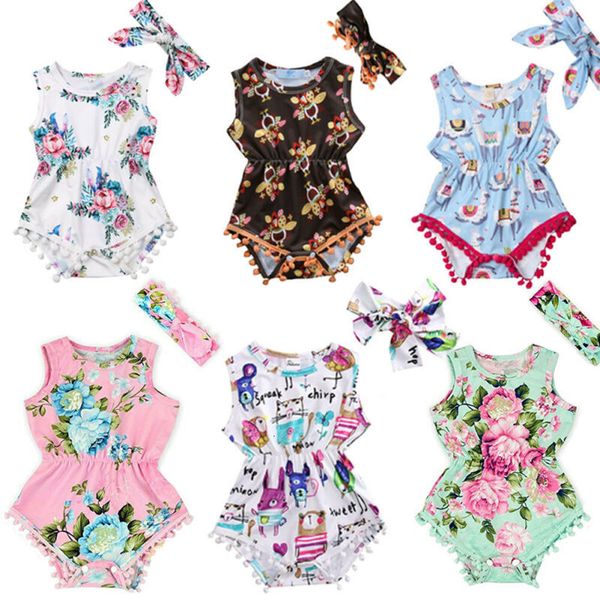 

newborn infant baby girl clothing floral romper jumpsuit bodysuit headband kids outfit childer's clothes for girl, Blue