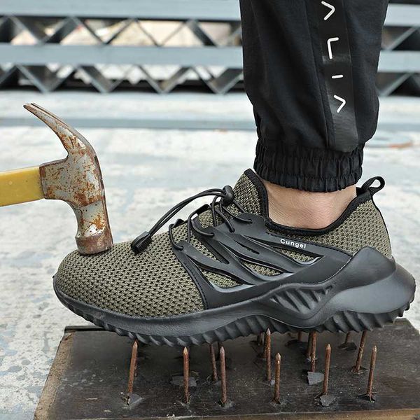 

breathable men indestructible safety work shoes male anti-smashing steel toe working boots puncture-proof work sneakers, Black