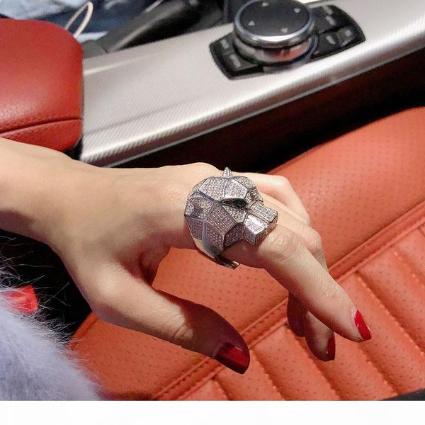 

designer fashion punk s925 sterling silver and cubic zircon stone paved leopard ring party jewelry for women or men, Golden;silver