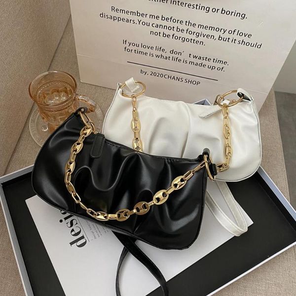 

fashion pleated women shoulder bag pu gold chains underarm shoulder bag popular simple pouch totes handbag for female