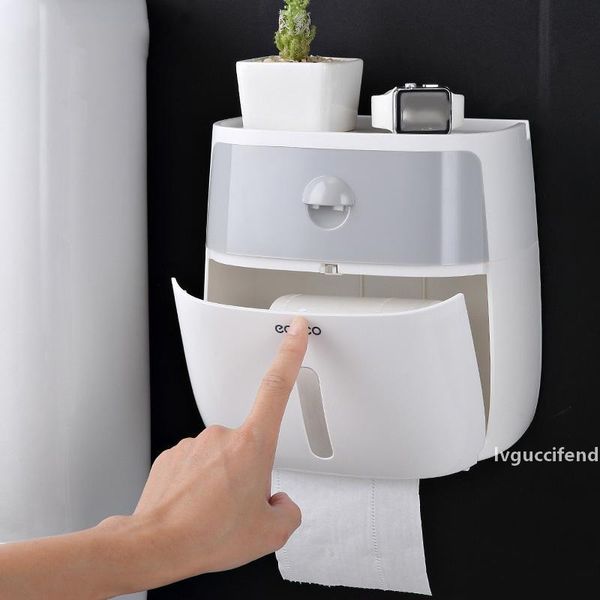 

plastic waterproof toilet paper storage holder kitchen bathroom wall mount tools creative roll paper box double layer organizer t200425
