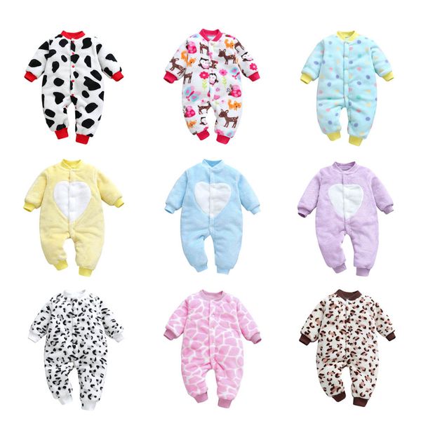 

baby girl boy thick romper warm winter newborn infant baby leopard carto fleece romper jumpsuit soft pajamas clothes 2019 t200721, Blue