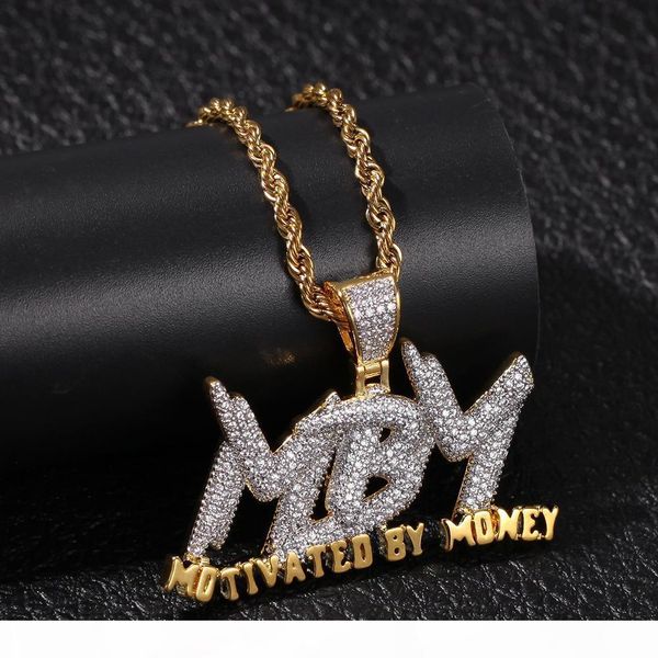 

мотивированы деньги mbm письмо ожерелье для мужчин моды hiphop творческого подвесок bling bling фианиты медных ювелирных изделий, Silver
