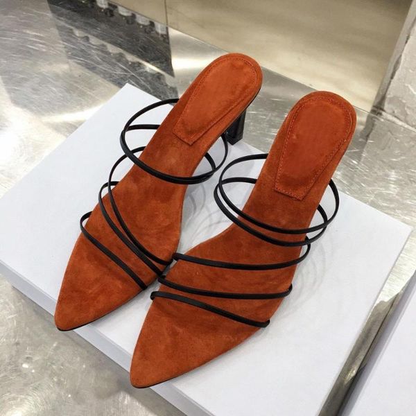 

women sandals narrow band women shoes rome sandals genuine leather ins slip-on summer pointed toe shoes woman, Black