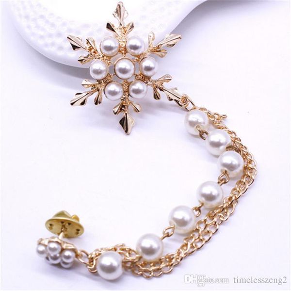 

snow shaped pearl brooch tassels snowflakes brooch pin pearl chain corsage popular exquisite fashion clothing decorative, Gray