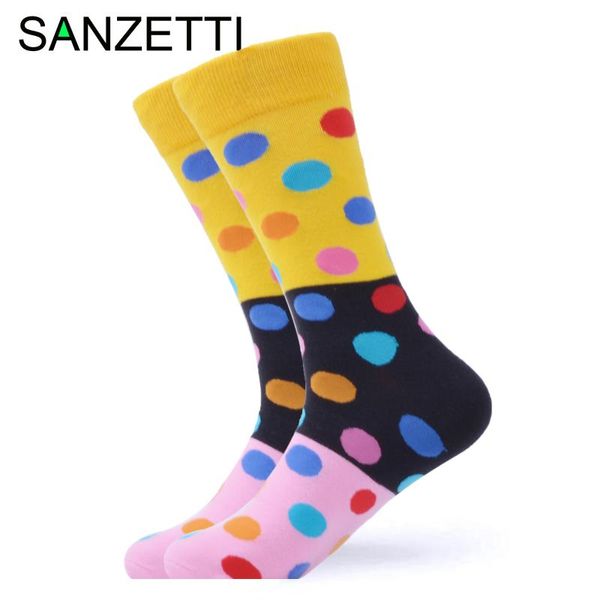 

men's socks sanzetti 1 pair happy colorful wave point comfortable combed cotton fun gift wedding dress, Black