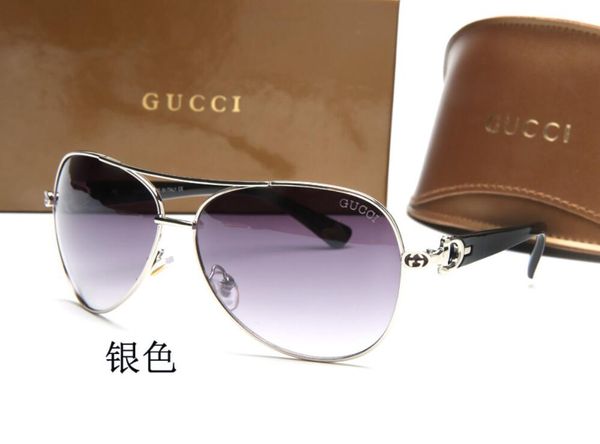 

мужские солнцезащитные очки роскошные древние солнечные очки способа вождения металлическая рама очки uv400 с коробкой 1318, Silver