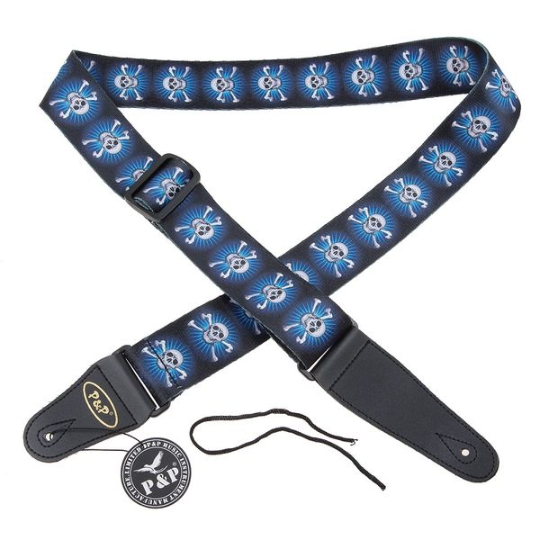 

blue guitar strap polyester leather end soft for electric acoustic guitar bass