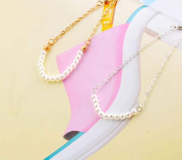 

женщины жемчужных браслеты нового простого handmade жемчуг браслет из золота и серебро цепи браслетов браслеты для женщин ножного pearl 2 co, Black