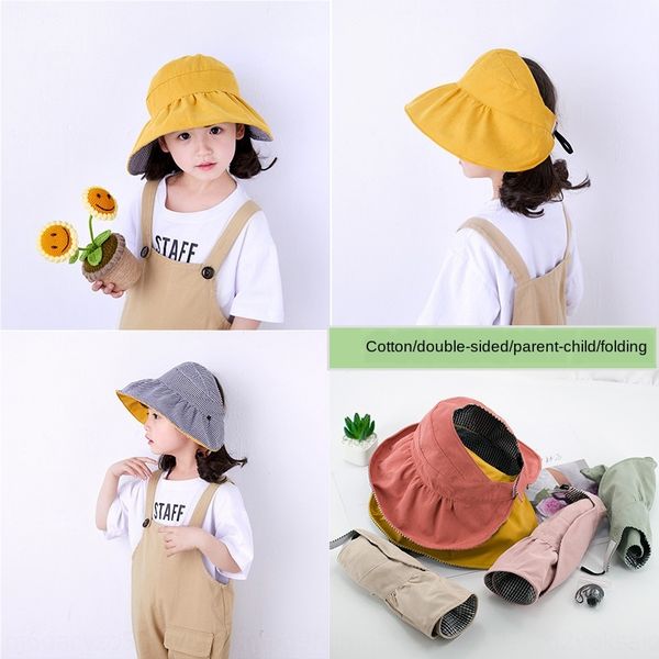 

children's parent-child cotton large children's sun hat brim face-covering korean double-sided beach breathable sun hat, Blue;gray