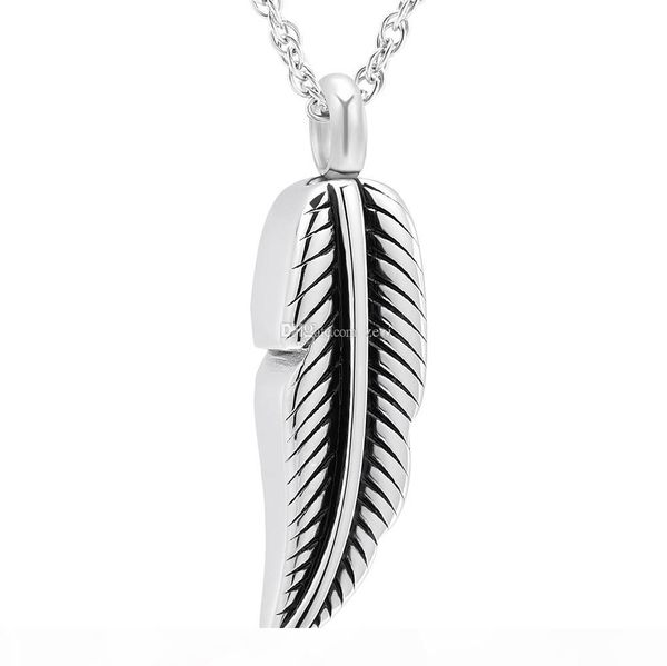 

cremation urn neckalce for ashes feather stainless steel memorial keepsake urn jewelry, Silver