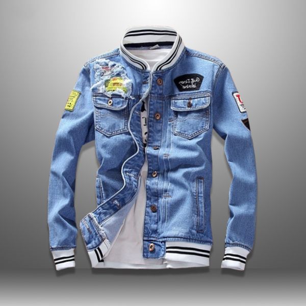 

e-baihui denim jacket men autumn fashion cool trendy mens jean jackets spring casual coat outwear stand collar motorcycle cowboy 2020, Black;brown