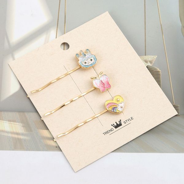 

korean fashion cartoon children's hairpin butterfly character clip rainbow heart pink butterfly alloy dripping oil character clip, Slivery;white