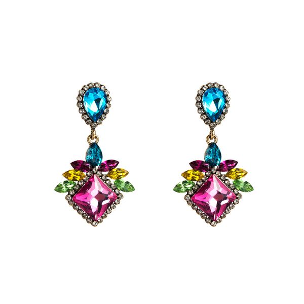 

exaggerated multi-layer water drop shape square diamond acrylic full diamond earrings women's super flash temperament design earrings, Golden