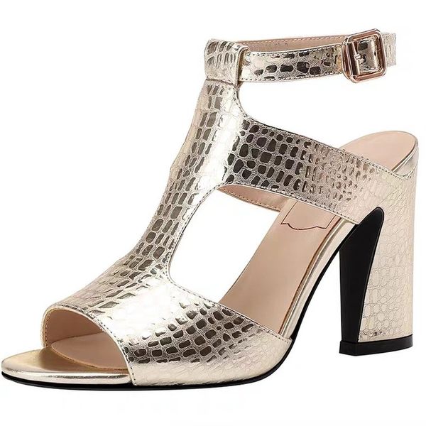 

women sandals luxury ankle strap golden elegant platform square high heels buckle summer 2020 wedding dress party ladies shoes, Black