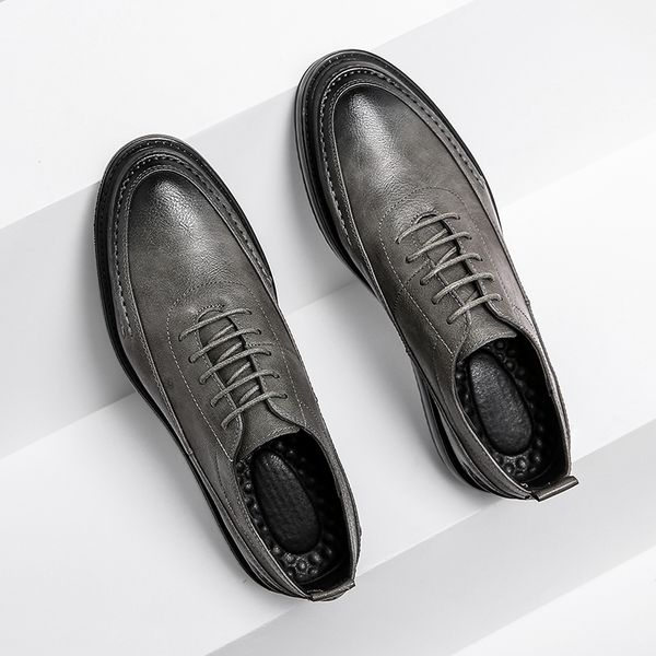 

men casual shoes vintage business formal dress shoes soft leather loafers designer wedding lace-up flats oxfords, Black