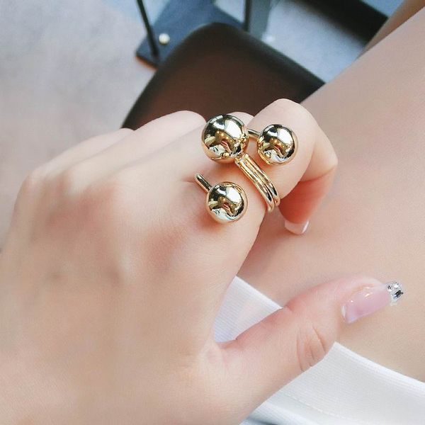 

simple geometric big ball ring korean fashion personality finger rings for women adjustable, Golden;silver