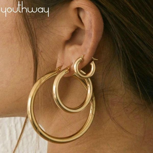 

22mm 29mm 50mm huggie earrings thick gold filled brass hoop earrings big large metal smooth earring ladies minimalist jewelry, Golden;silver