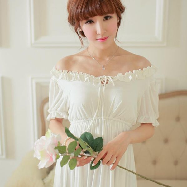 

super comfortable modal summer nightdress women white long nightgown comfy home sleeping dress white gown pleated, Black;red