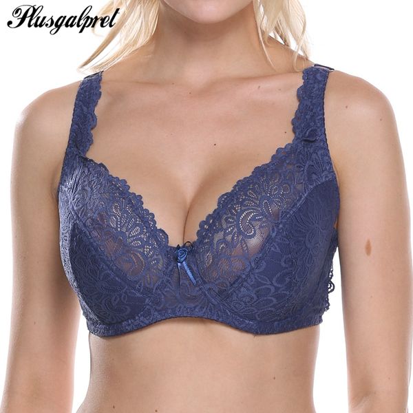 

plusgalpret plus size bra dd ddd e f cup lace bra for women large size full coverage fashion lingerie ultra thin underwear, Red;black