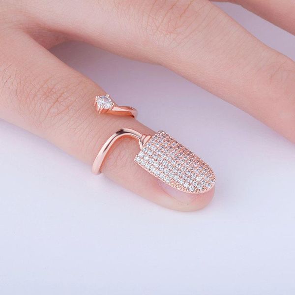 

punk snake shape curve bling nail rings a+cz adjustable for women fashion wedding jewelry gifts