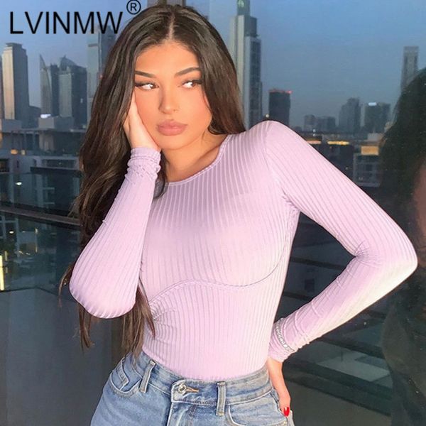 

lvinmw round neck long sleeve buttons bodysuits 2020 autumn women slim fit rib knit fashion bodycon bodysuit streetwear, Black;white