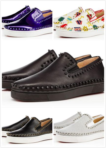 

новые ботинки шипованных шипов моды красной замша кожа мужских тапки женских плоские bottoms обувь партия lovers размер, Black