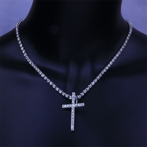 New Iced Out Cross Colares Correntes de Tênis Cubic Zircon Mens Hip Hop Jóias Moda Feminina Ouro Prata CZ Pingente Gargantilha Colar Presente