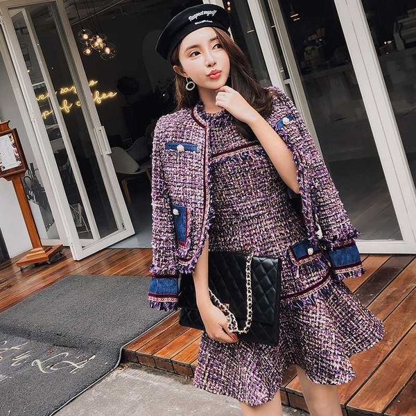 

luxury designer runway jackets coats 2020 autumnwomen's round neck long slee fashion tweed tassels jacket, Black;brown