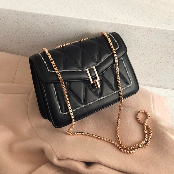 

women shoulder bag chain leather cross-body bags for women 2020 retro messenger pack square flap shoulder pack female purse