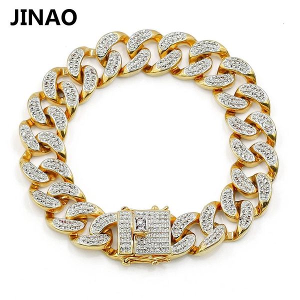 

jinao fashion gold color plated micro pave cubic zircon bracelet all iced out 7" 8" length cuban chain hip hop jewelry for male cx, Golden;silver