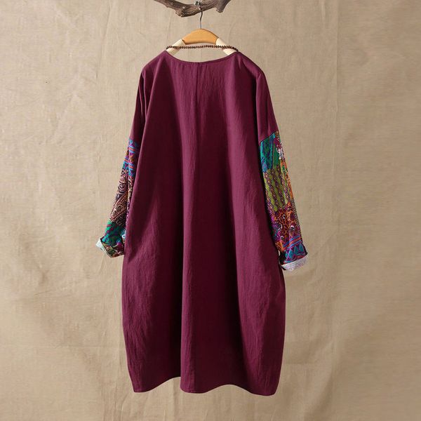 

5xl plus size blouse women long sleeved shirt female fashion floral cotton linen o neck big tunic print blouse blusas, White