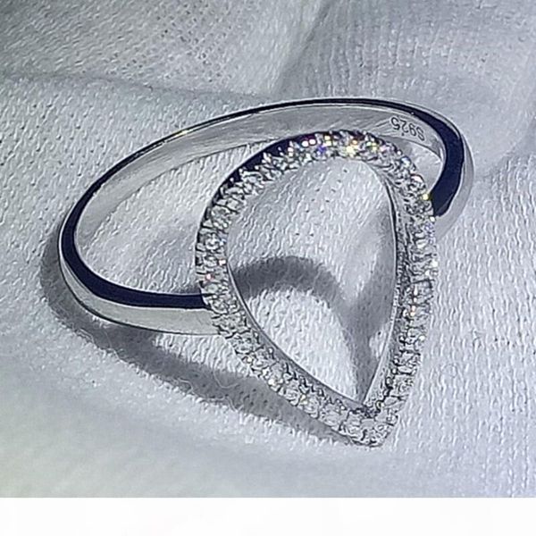 

r choucong new fashion hollow out cz zirconia pear water drop classic ring wedding jewelry sparkling 100 %925 sterling silver rings for, Slivery;golden
