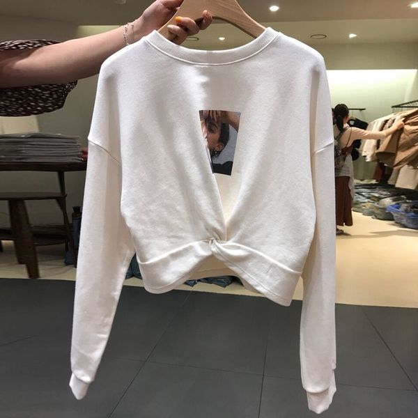 

636jw korean dongdaemun women's sweater clothing 2019 autumn printed cross long sleeve sweater women's versatile fashion short wes, Black