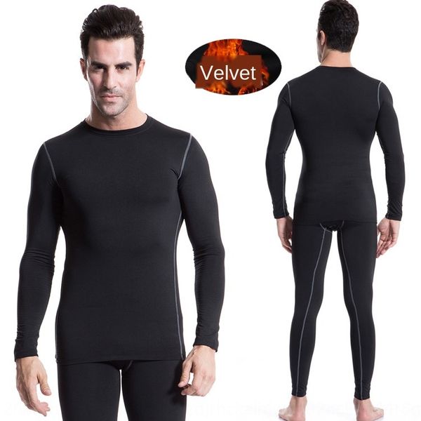 

ku7ll зимней одежды плюс бархат pro мужской жесткая спортивной тренировки с длинными рукавами т- упражнение фитнес-упражнения футболки спорт, Black