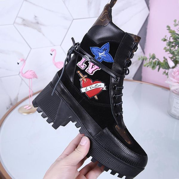 

women boots fashion shoes luxury chaussures de femme martin lady casual shoes for party luxury footwears laureate platform desert boot hot, Black