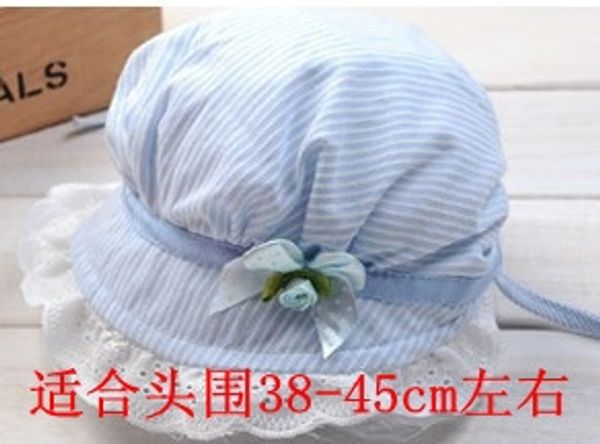 

summer baby summer pure cotton striped baby basin sun hat children's hat, Blue;gray