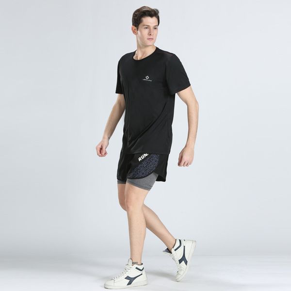 

summer sports suit quick-drying breathable fitness running casual men's e shorts + short-sleeved t-shirt two-piece jogging set, Black;blue