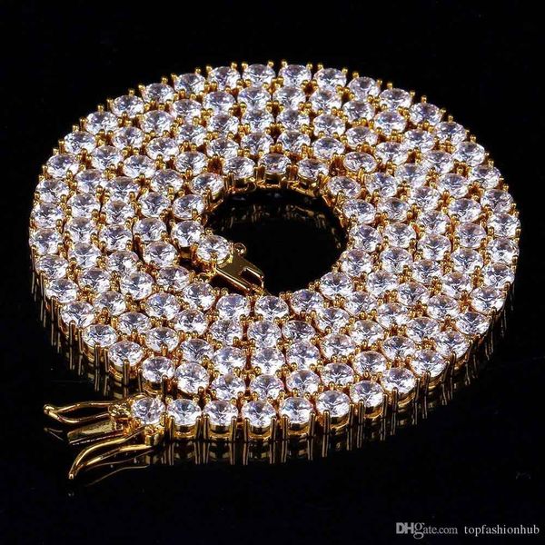 

european and american new micro zircon necklace, hip hop ornaments, single row 4mm gold silver men's necklace, Black