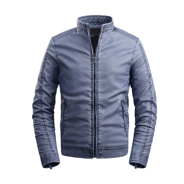 

isurvivor2020 men's stand collar leather jacket plus velvet pu leather coat autumn and winter simple washed, Black;brown