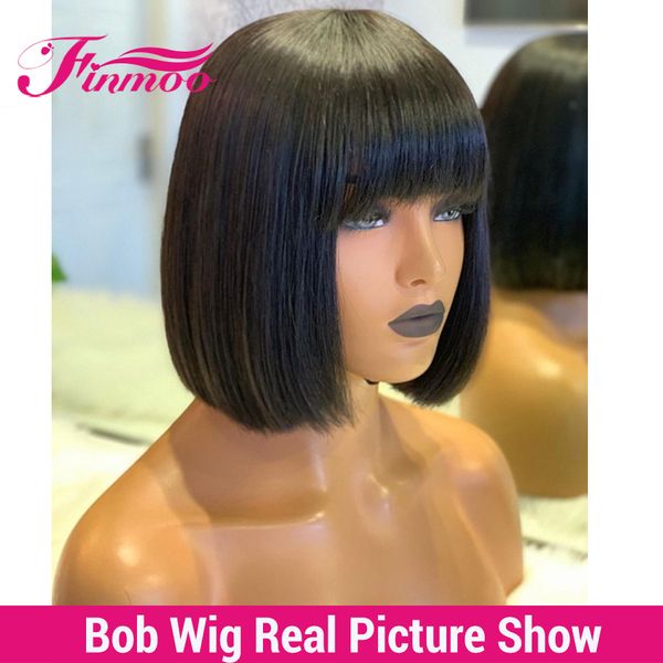 

180 density straight short lace front human hair wigs with bangs for black women brazilian remy bob lace front wigs pre plucked