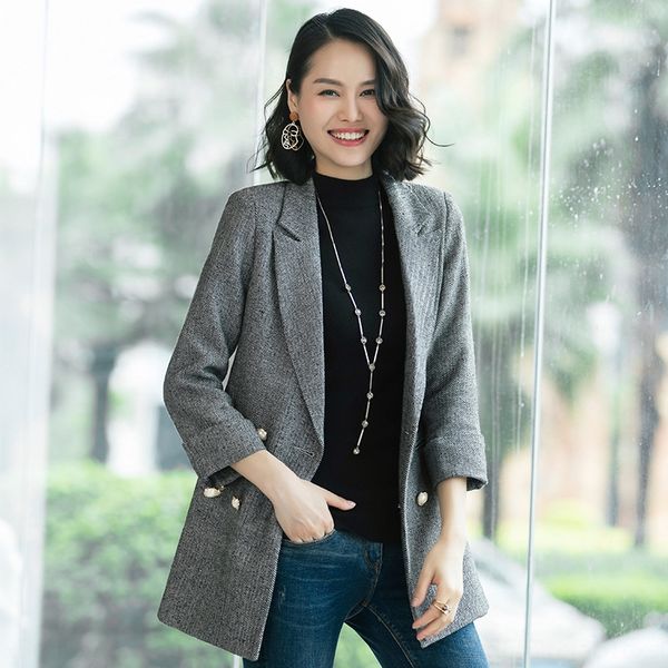 

new korean-style double-breasted casual trench women's windbreaker coat all-match mid-length slim-fit overturned cuff coat, Tan;black