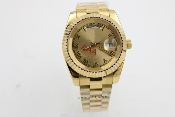 

yellow gold mens watches automatic movement mens watches leather mans mechinal watch size sapphire glass watch for men ing, Slivery;brown